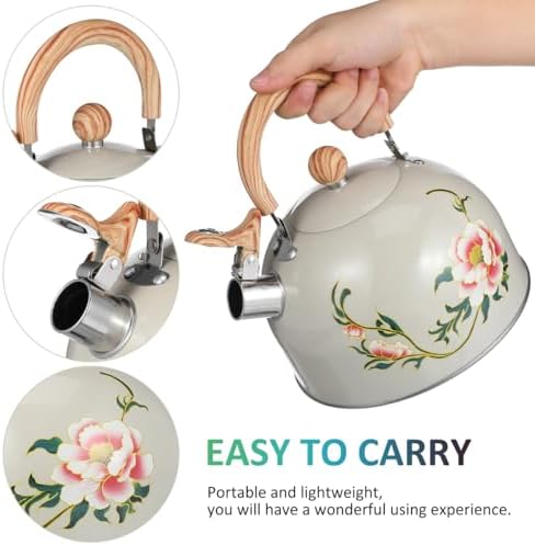 Ciieeo Kettle with Flower Pattern Portable Kitchen Water Kettle for Stovetop Quick Heating Sounding Easy to Clean and Compact Design - Image 4