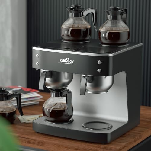 crosson 200 Cup/hour Commercial Drip Coffee Maker, 7.2L Pour Over Coffee Brewer with 4 Glass Decanter&Warmers and Easy Clean Fingerprint Free Housing and 304 Stainless Steel Funnel, - Image 2