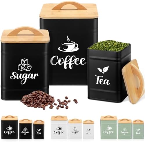 Maxdot 3 Set Coffee Tea Sugar Containers Kitchen Canisters, Black by Maxdot