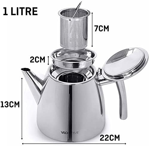 VeoHome Stainless Steel Tea Pot with Infuser - Keeps Heat Thanks to its Double Wall, Silver (1 Liter (34 oz))… - Image 6