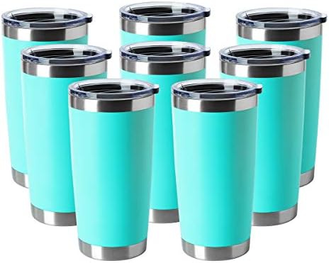 HASLE OUTFITTERS 20oz Tumblers Bulk Stainless Steel Cup with Lid Double Wall Vacuum Insulated Coffee Mug for Cold & Hot Drinks 8 Pack, Light Blue by HASLEOUTFITTERS