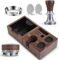 58.5mm Espresso Tool Set – Walnut Coffee Tamper, Espresso Leveler, Tamper Station, Knock Box, Dosing Funnel & Puck Screen | 7pcs Espresso Machine Accessories by KNODOS