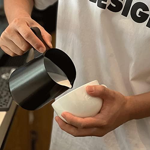 Milk Frother Pitcher, 600ml Stainless Steel Milk Frothing Pitcher Jug with Beech Handle Eagle Mouth Outlet Milk Steaming Pitcher for Home Cafe (Brown Handle) - Image 2