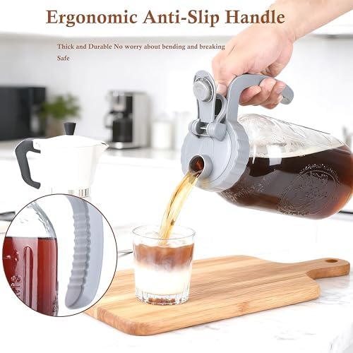 64 OZ Cold Brew Coffee Maker 2 Quart Mason Jar Glass Iced Tea Pitcher With Stainless Steel Filter Half Gallon Pitcher With Spout Lid For Iced Coffee,Tea & Lemonade,Sun Tea Airtight & Leak-Proof 2 PACK - Image 7