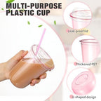 Ziliny 50 Pack 16oz Pink Clear Plastic Cups with Lids Straws for Iced Drink - Image 4