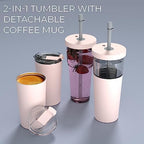 asobu ClearInsulation Straw Tumbler Marina a Tritan 28 oz Tumbler with 17 Oz Stainless Steel Insulated Sleeve for Hot Drinks, Flexi Straw Spill Proof Lid and a Flip Open Lid (Pink) - Image 2