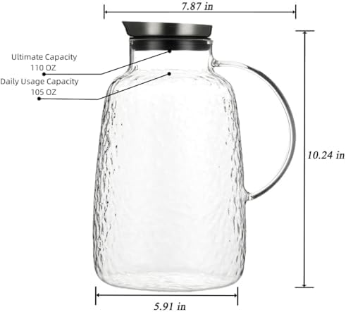 Purefold Glass Pitcher, 110 oz Water Large Pitcher with Lid, Heat Resistant Borosilicate Jug for Iced Tea, Juice, Milk, Cold or Hot Beveragesr Easy Clean - Image 3