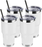 DOMICARE 30 oz Tumbler with Lid and Straw, Stainless Steel Tumblers Bulk, Insulated Vacuum Double Wall Travel Coffee Mug, Durable Powder Coated Tumbler Cups (White, 4) by VisittheDOMICARE