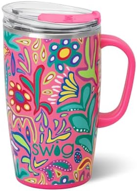 Swig Life 18oz Insulated Travel Mug with Handle & Lid, Flora Rosa by SwigLife