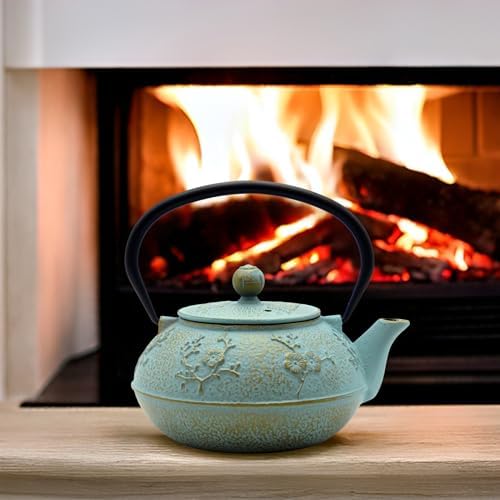 30.4oz Small Cast Iron Tea Kettle,SECHUDO Tea Pot Coated with Enameled Interior for Loose Tea, Cute Cast Iron Teapot with Stainless Steel Infuser for Stovetop Safe (900ml) - Image 2