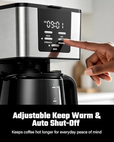 SHARDOR 12-Cup Programmable Coffee Maker, Regular & Bold, LED Display - Image 4