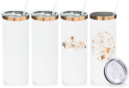 20 oz Skinny Tumblers Bulk with Lids and Straws White,4 pack by MetalyaTumblers