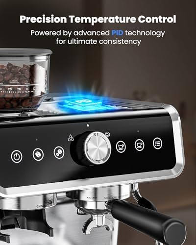 Coffee Maker with Grinder, 30 Settings & 20 Bar Pump, Espresso Machine with 58mm Portafilter & Milk Frother for Cappuccino or Latte - Image 5