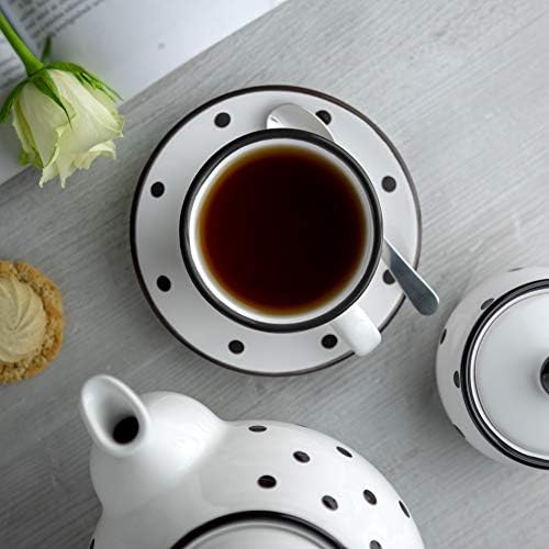 City to Cottage Handmade White And Black Polka Dot Ceramic 8.4oz/250ml | Cappuccino, Coffee, Tea Cup and Saucer, Unique Designer Pottery for Tea Lovers - Image 3