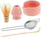 5Pcs Matcha Whisk Set Ceramic Matcha Bowl Kit with Spout Matcha Bamboo Whisk and Sifter Spoon Elegant Matcha Tea Set for Matcha Tea Lovers (Pink) by Muyoka