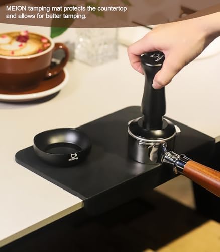 MEION Espresso Tamping Mat and Espresso Tamper 53.3mm, Food Grade Silicone Tamper Mat,Calibrated Dual Spring Loaded Barista Tamper (Black) - Image 3