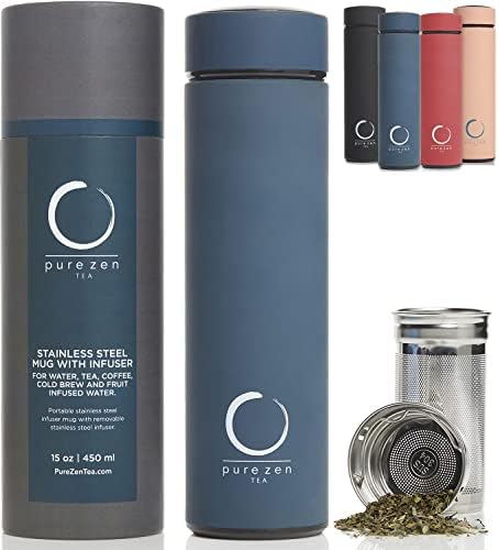 Pure Zen Tea Glass Double Lid Tea Bottle - Stainless Steel Tea Thermos - Image 6