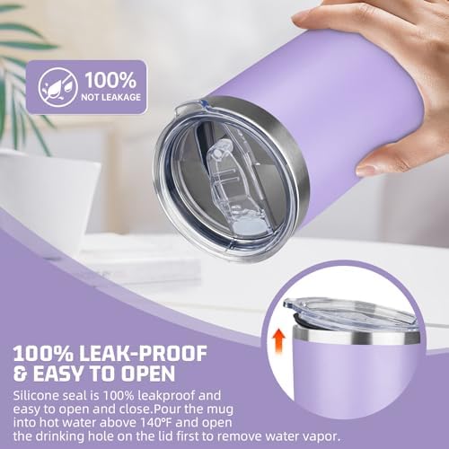 20 oz Tumbler with Lids and Straws, Stainless Steel Insulated Travel Coffee Mug, Double Wall Vacuum Insulated Tumblers, Powder Coated Coffee Tumbler for Cold & Hot Drinks (Light Purple,4pack) - Image 5