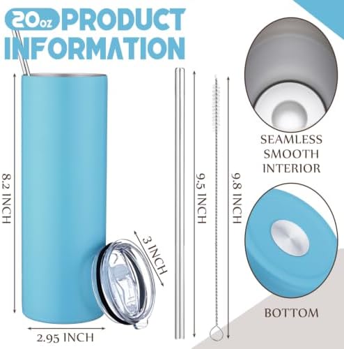 8 Pcs 20oz Insulated Stainless Steel Tumbler with Lid and Straw, Blue - Image 4