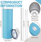 8 Pcs 20oz Insulated Stainless Steel Tumbler with Lid and Straw, Blue - Image 4