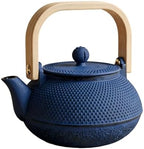 30.4oz Small Tea Kettle, Blue Cast Iron Teapot with Infuser by SECHUDO