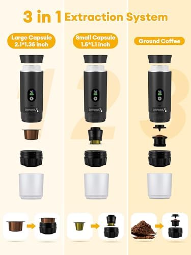 Upgraded 3 in1 Portable Espresso Machine with LED Display,20 Bar Pressure,Real-Time Temp&Battery Indicator,Portable Coffee Maker Compatible with Ground Coffee & Capsules, for Travel,Home - Image 2