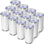 20oz Tumbler with Lid Stainless Steel Tumblers Insulated Mug White 12P by AIANJI