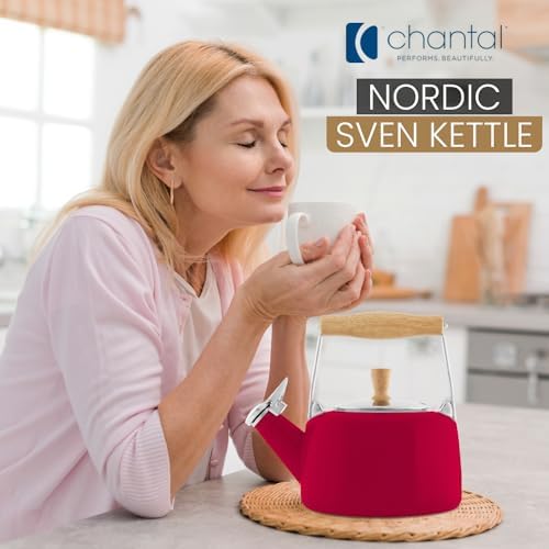 Chantal SVEN Enamel on Steel Whistling Teakettle with Natural Wood handle, 1.4 quarts, Apple Red - Image 6