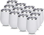 DOMICARE Stainless Steel Wine Tumbler Bulk with Lid, Personalized White Insulated Tumblers Set, 12oz Travel Coffee Cups Pack of 12 by VisittheDOMICARE