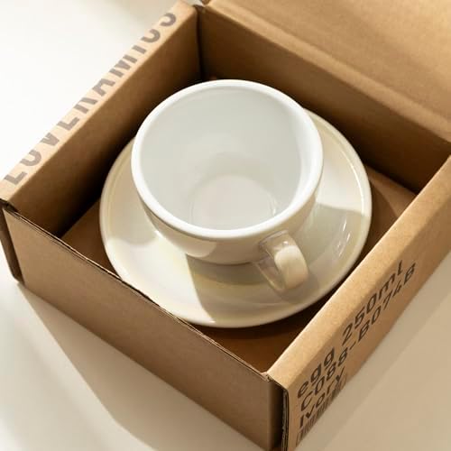 Loveramics Coffee Cup Ceramic, 8 oz Latte Art Cup with Saucer for Cappuccino, Tea, Espresso, Thick - walled stoneware Cappuccino mug Set for Cafe and Barista - Potters Colours (Ivory, 8OZ) - Image 2