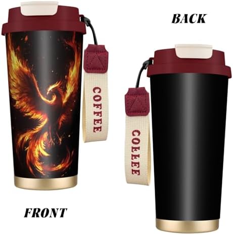 Galaxy Phoenix Double Wall Vacuum Insulated Coffee Tumbler Traditional 316 Stainless Steel Travel Mug with Handle and Straw Leakproof Coffee Cup for Tea Iced Drinks Black - Image 2
