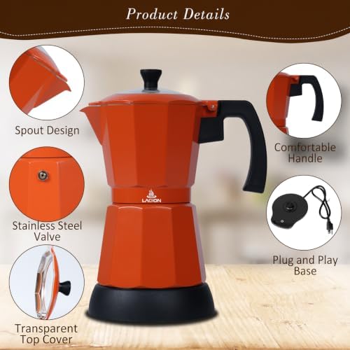 LAOION 6 or 3 Cup Electric Moka Pot, Cafeteras Electricas Modernas-Orange - Image 5