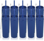 Volhoply 16oz Plastic Skinny Tumbler with Lid and Straw Bulk 10 Pack,Insulated Double Wall BPA Free Matte Acrylic Tumblers,Iced Coffee Travel Mug Reusable Party Cup,Customizable Diy Gifts(Navy,10 Set) by LiveFully%EF%BC%8CDrinkFreely%E2%80%94KeepGoingwithVolhoply%EF%BC%81