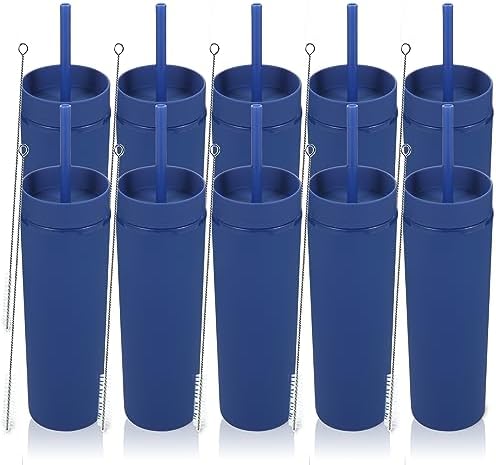 Volhoply 16oz Plastic Skinny Tumbler with Lid and Straw Bulk 10 Pack,Insulated Double Wall BPA Free Matte Acrylic Tumblers,Iced Coffee Travel Mug Reusable Party Cup,Customizable Diy Gifts(Navy,10 Set) by LiveFully%EF%BC%8CDrinkFreely%E2%80%94KeepGoingwithVolhoply%EF%BC%81