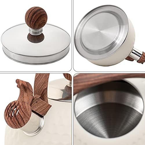 Whistling Stainless Steel Tea Kettle with Wood Grain Anti Heat Handle, Cylindrical Wood Grain Stainless Steel Cover, 2.6 Quart/2.5 Liter, Beige - Image 6