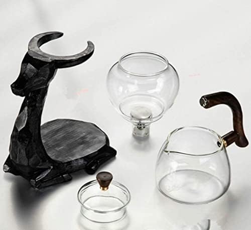 Heat-resistant Kungfu Glass Tea Set with Heater Attract Water Diversion Rotating Cover Bowl Lazy Semi-Automatic Deer Glass Teapot (Black Set) - Image 4