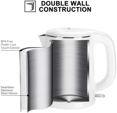 Secura Stainless Steel Double Wall Electric Kettle Water Heater for Tea Coffee w/Auto Shut-Off and Boil-Dry Protection, 1.0L (White) SWK-1001DW/HB-K012 - Image 3