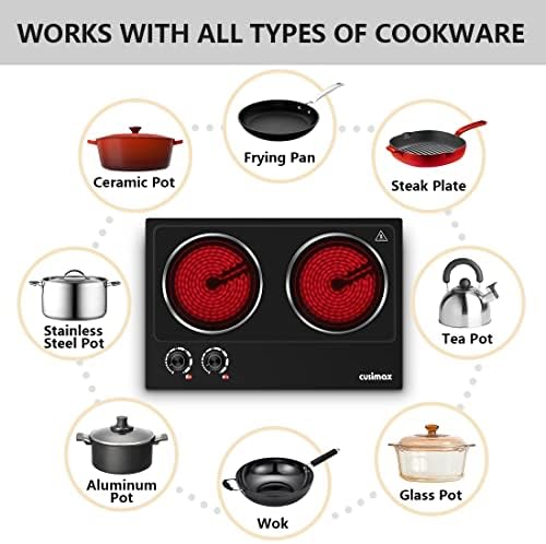 CUSIMAX Double Burner, 1800W Ceramic Electric Hot Plate for Cooking, Black - Image 3