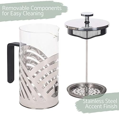 Elanze Designs Chrome 1 Liter Large Glass and Stainless Steel French Press Coffee and Loose Leaf Tea Maker - Image 2
