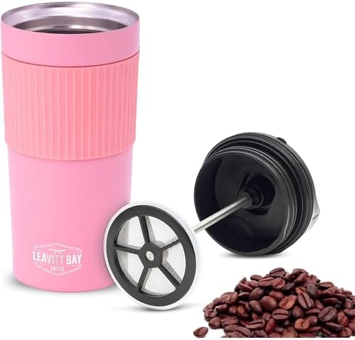 Pink Portable French Press Travel Mug & Coffee Maker by LeavittBayCoffee