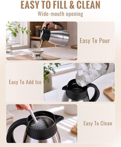 GiNT Insulated Coffee Carafe 34 Oz, Small Stainless Steel Flask for Hot Coffee with Fully Washable Detachable Lid, Portable Thermal Pitcher One-Hand Push Button Tea Dispenser for Travel Camping Office - Image 6