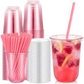 Ziliny 50 Sets 16oz Pink Plastic Cups with Heart Shaped Straws and Lids by Ziliny