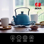 Beka Junna 1 Litre Cast Iron Tea Maker Teapot with Stainless Steel Infuser, Folding Handle and Non-Drip Pouring Spout Kettle Suitable for All Heat Sources - Ocean Colour - Image 6