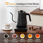 Gooseneck Electric Kettle, 5 Preset Temp Control, ±1℉ Precision, 1.0L Pour Over Kettle for Coffee & Tea, Stainless Steel Interior, 1200W, Black - Image 6