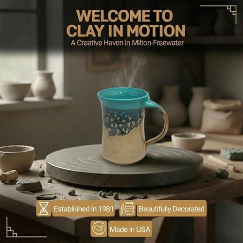 Clay in Motion Handmade Ceramic Mug 24 oz, Large Coffee Mug, Hand Painted Stoneware, Dishwasher Microwave & Oven Safe, Lead-Free, Made in USA Since 1981 (Island Oasis) - Image 5