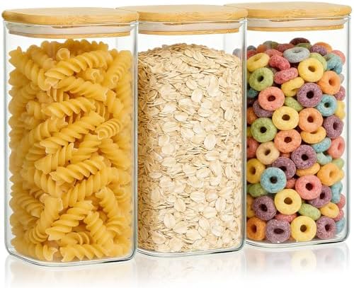 KEYWING 50oz Glass Storage Containers with Airtight Lids for Pantry, 3 Pack by KEYWINGDirect