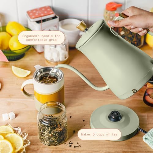 1 Liter Electric Gooseneck Kettle with Precision Pour Spout, Auto Shut Off, Cordless Design, 1200W (Sage Green) - Image 5