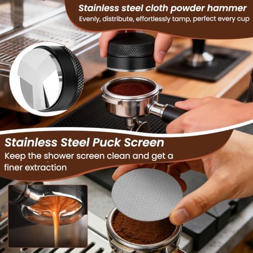 9-in-1 Espresso Tool Set: 58mm Tamper, WDT Tool, Distributor, Magnetic Funnel, Puck Screen, Brush, Cleaning Cloth, Latte Art Needle & Wooden Stand for Breville De'Longhi - Image 5