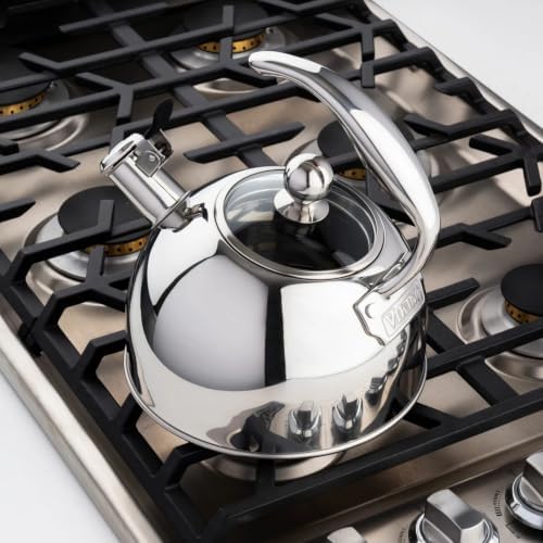 Viking 3-Ply Stainless Steel Tea Kettle, 2.6 Quart Stovetop Hot Water Pot with Tempered Glass Lid, Ergonomic Handle, Induction Ready, Mirror Finish - Image 2