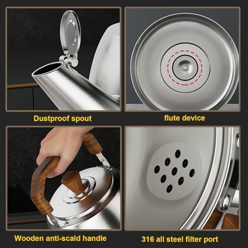 316 Stainless Steel Tea Kettle Whistling Teapot Stovetop Fast Boiling Whistling Tea Kettle For Stove Top(6l) One Color 5L - Image 3